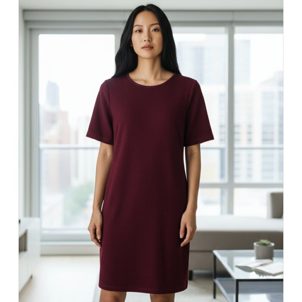 Mario Serrani Aubergine Micro Rib Knit Shift Dress Size Large